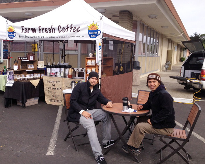 Customers enjoying farm fresh coffee at the Marina Farmer's market